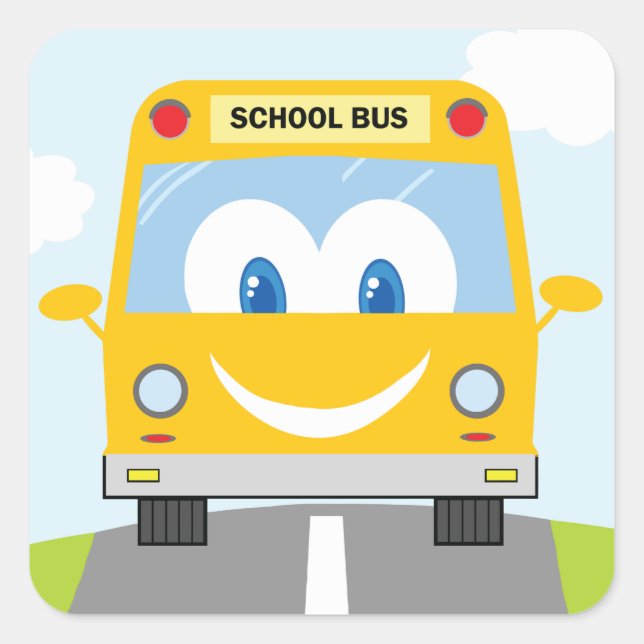 Happy School Bus Square Sticker (Front)
