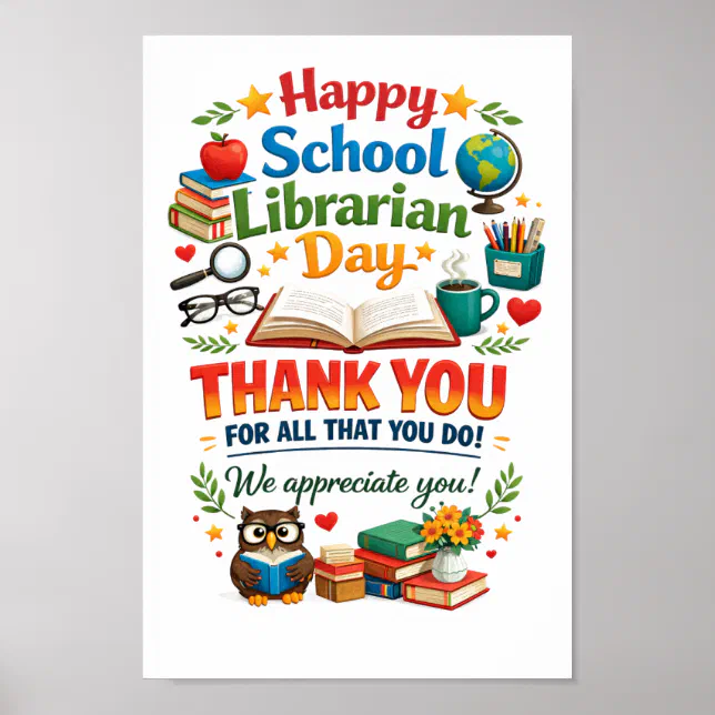 Happy School Librarian Day | Thank You Librarian Poster | Zazzle