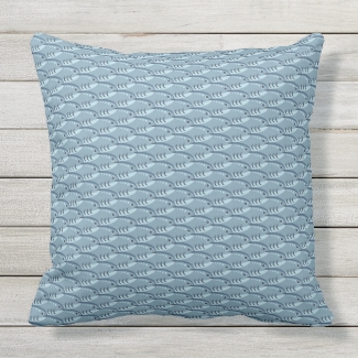 Happy Schooling Fish Blue Throw Pillow