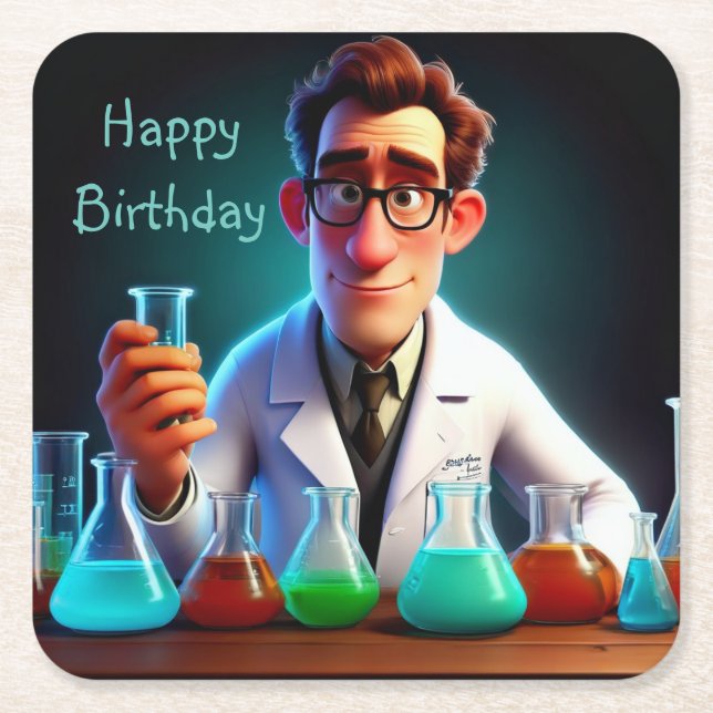Happy Scientist Birthday Square Paper Coaster (Front)