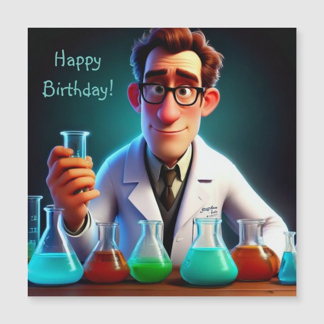 Happy Scientist Magnetic Birthday Card (Front)
