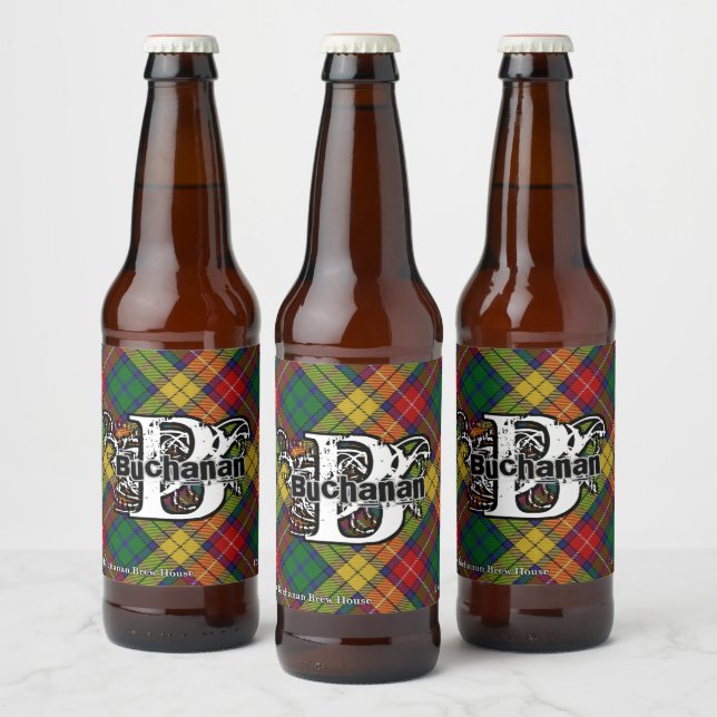 Happy Scotsman Clan Buchanan Tartan Monogram Beer Bottle Label (Bottles)