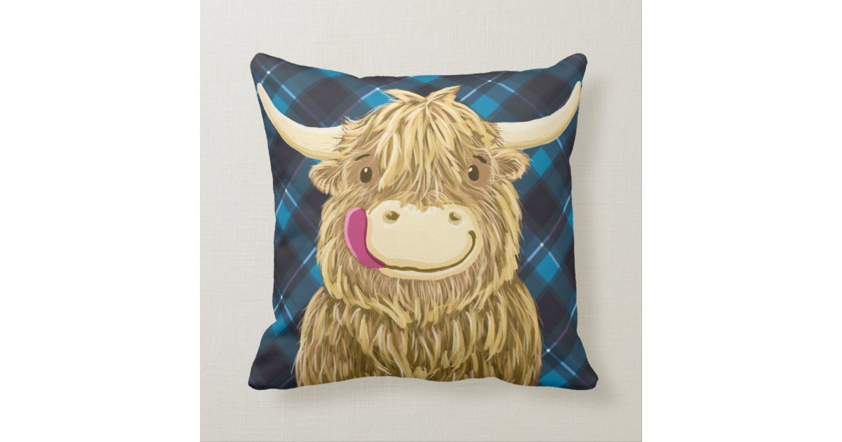 Happy Scottish Highland Cow Throw Pillow Zazzle Com