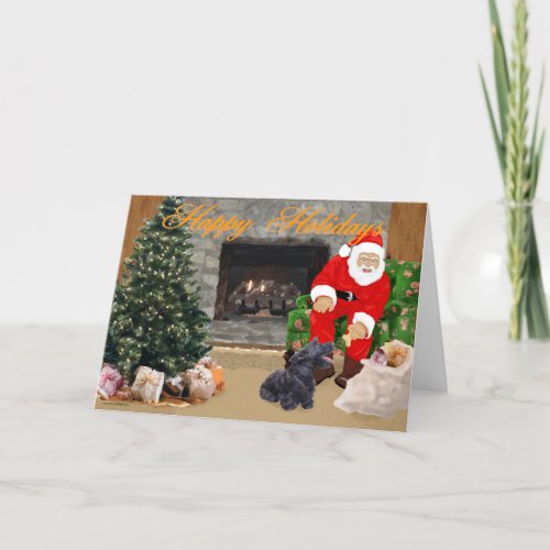 Happy Scottish Terrier  Santa Holiday Card