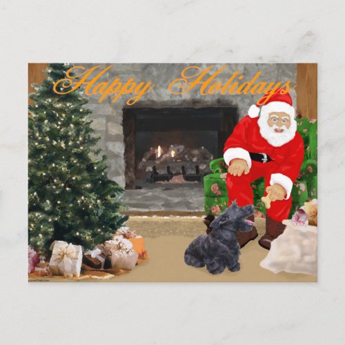 Happy Scottish Terrier  Santa Holiday Postcard