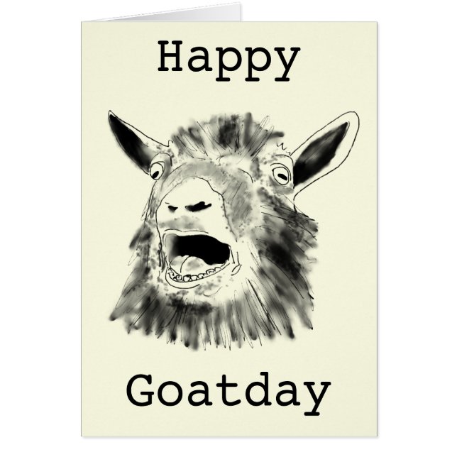 Happy Screaming Goat Day Funny Quirky Drawing Cards (Front)