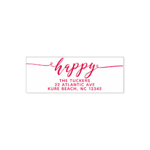 HAPPY Script Happy Holidays Return Address Self-inking Stamp