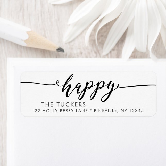 HAPPY Script Holiday Christmas Return Address Label (Insitu)