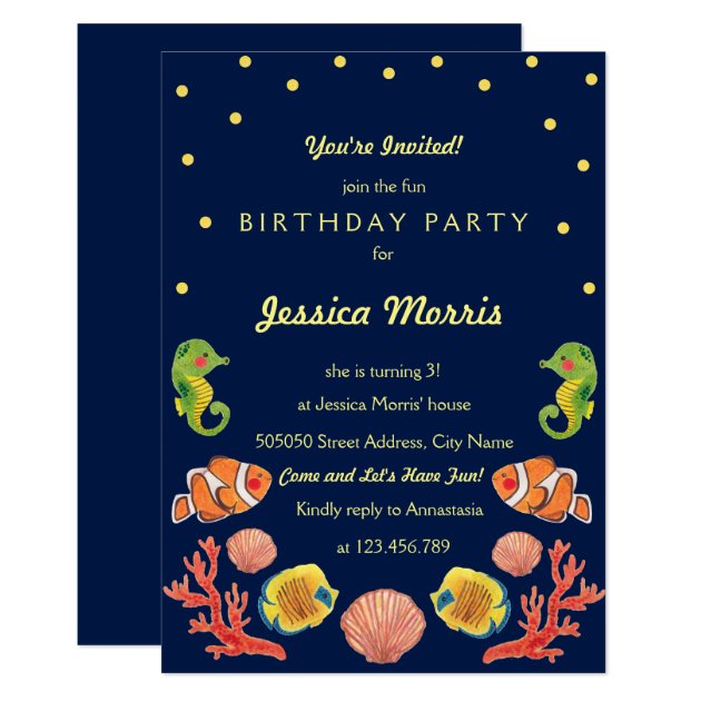 Happy Sea Animal Kids Birthday Party Invitation