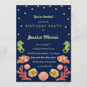 Happy Sea Animal Kids Birthday Party Invitation
