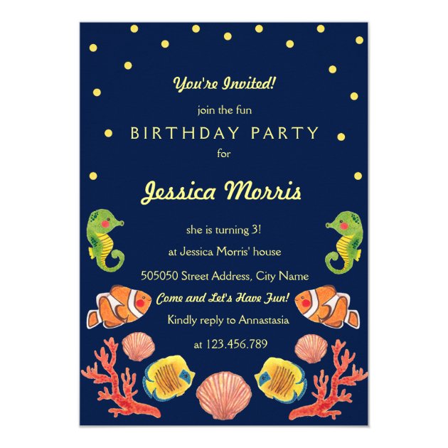 Happy Sea Animal Kids Birthday Party Invitation