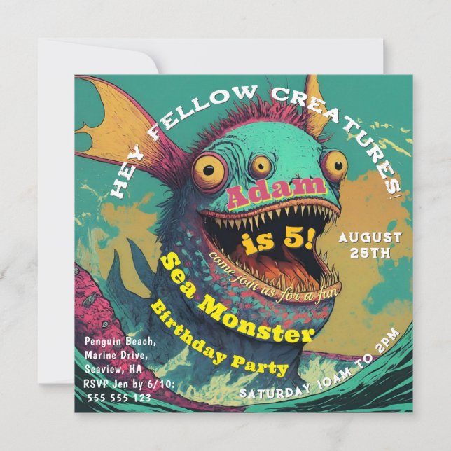 Happy Sea Monster  Invitation (Front)