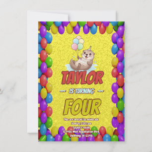 Happy Sea Otter 4th Birthday Invitation