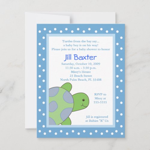 Happy Sea Turtle Blue Baby Shower Invitation