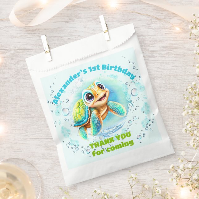 Happy Sea Turtle Boy 1st Birthday favor Bag (Clipped)