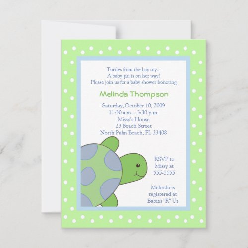 Happy Sea Turtle Green Baby Shower Invitation