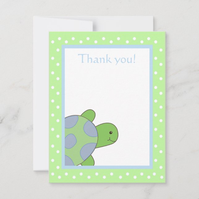 Happy Sea Turtle Green Thank you note flat card (Front)
