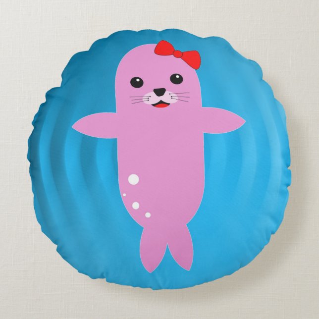Happy seal round pillow (Front)