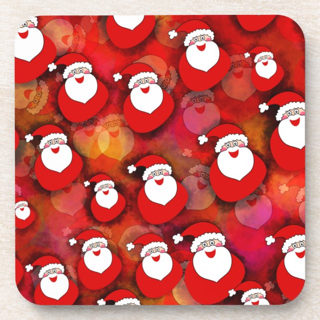 Happy Seamless Santa Claus Pattern Beverage Coaster (Front)