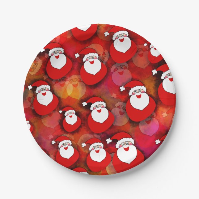 Happy Seamless Santa Claus Pattern Paper Plates (Front)