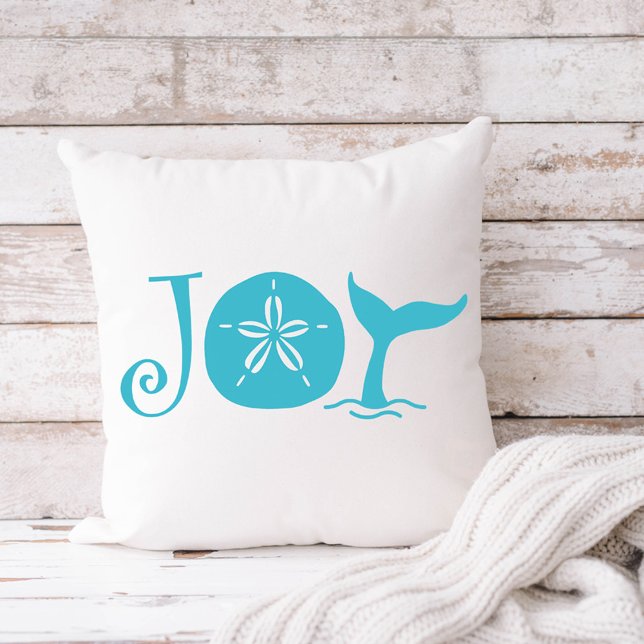 Happy Seashore | Beach Christmas Joy Throw Pillow (Creator Uploaded)