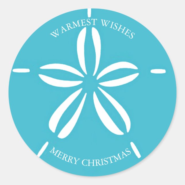 Happy Seashore | Beach Sand Dollar Christmas Classic Round Sticker (Front)