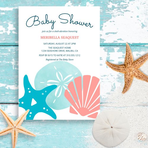 Happy Seashore  Beach Seashells Baby Shower Invitation