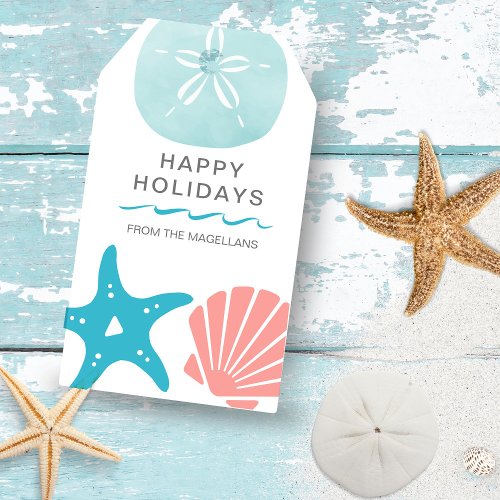 Happy Seashore  Beach Seashells Christmas  Gift Tags