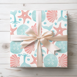 Happy Seashore Nautical Beach Pattern Christmas Wrapping Paper