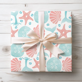 Happy Seashore | Nautical Beach Pattern Christmas Wrapping Paper