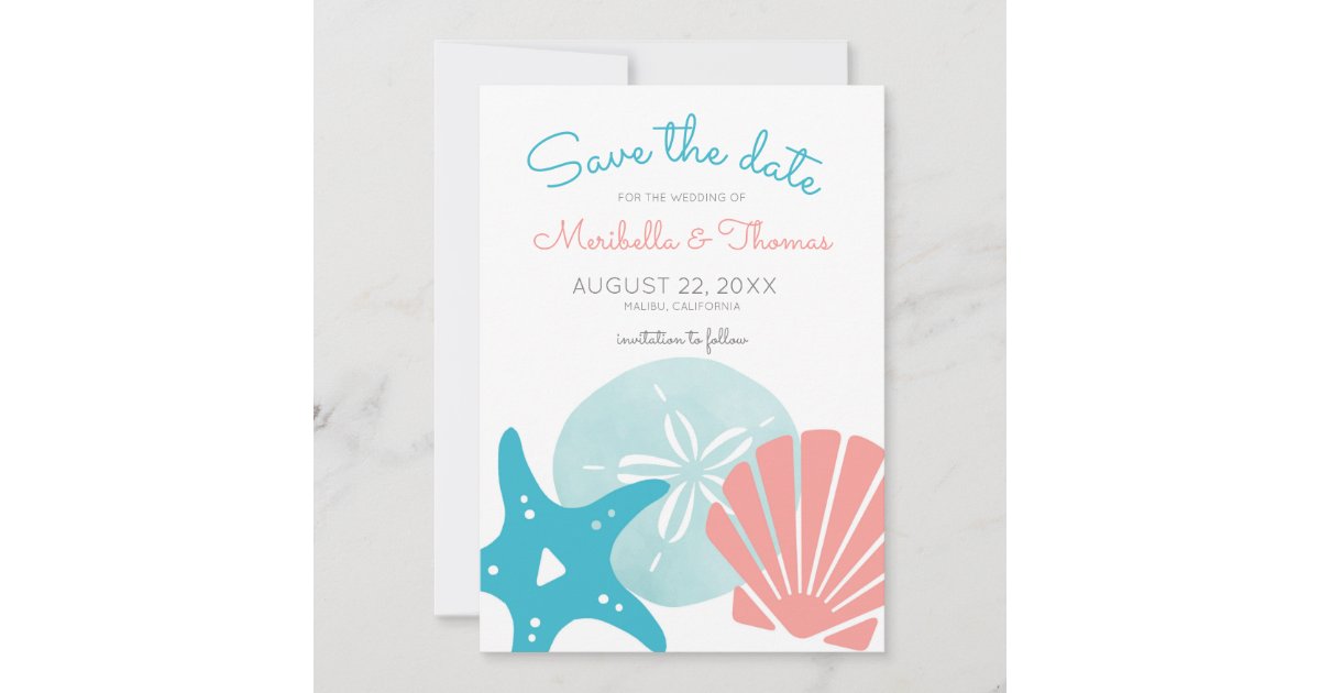 Happy Seashore | Nautical Beach Seashell Wedding Save The Date | Zazzle.com