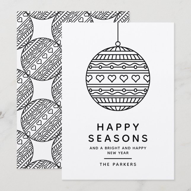 Happy Seasons Greeting card with trendy Xmas ball (Front/Back)