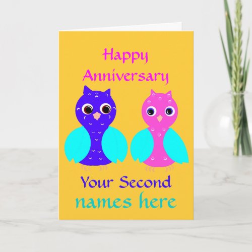 Happy Second Anniversary Cute Owl Couple Customize Card