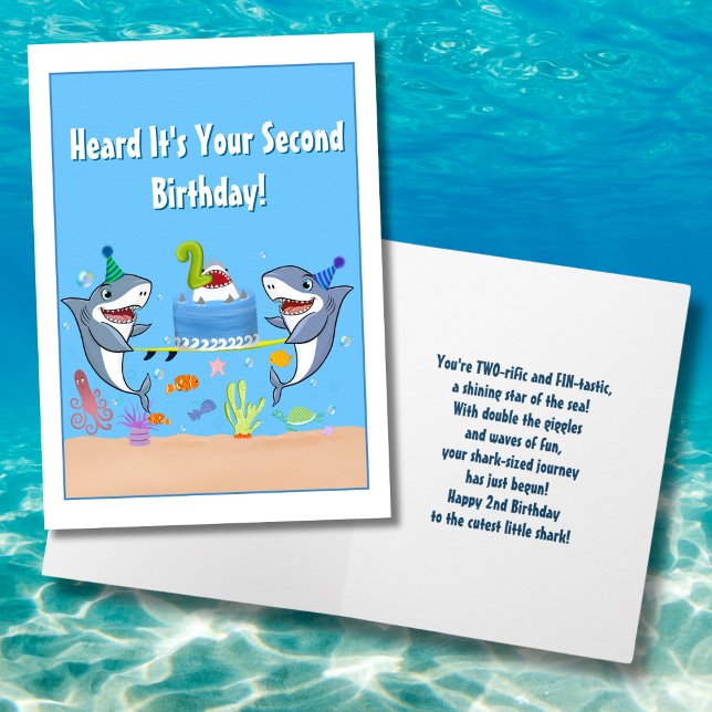 Happy Second Birthday Sharks with Cake Card (Creator Uploaded)