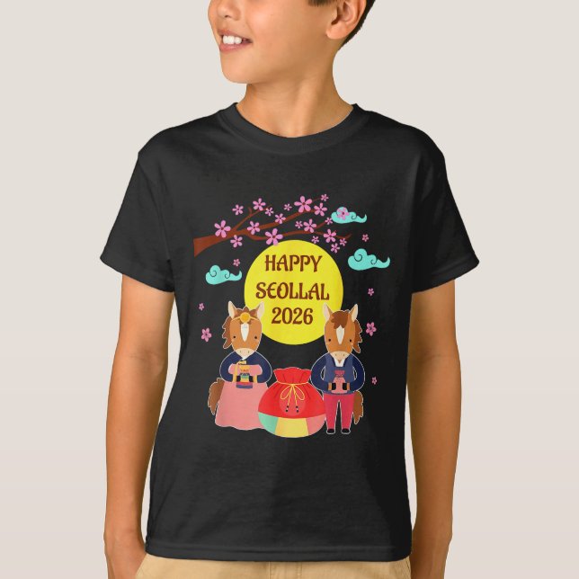 Happy Seollal 2026 Korean Lunar New Year Of The Ho T-Shirt (Front)