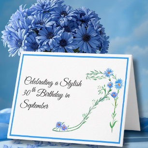 Happy September 30th Birthday Blue Aster Flowers Card