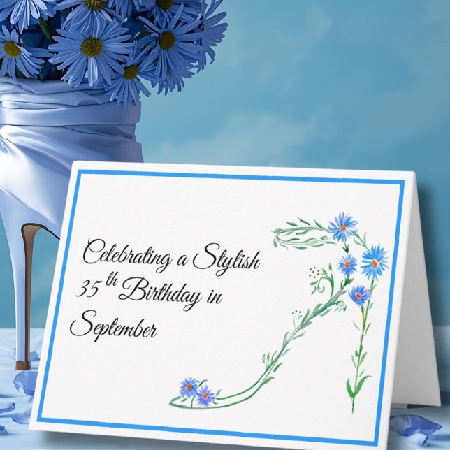 Happy September 35th Birthday Blue Aster Flowers Card (Creator Uploaded)