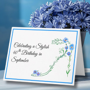 Happy September 40th Birthday Blue Aster Flowers Card