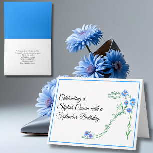 Happy September Birthday Cousin Blue Aster Flowers Card