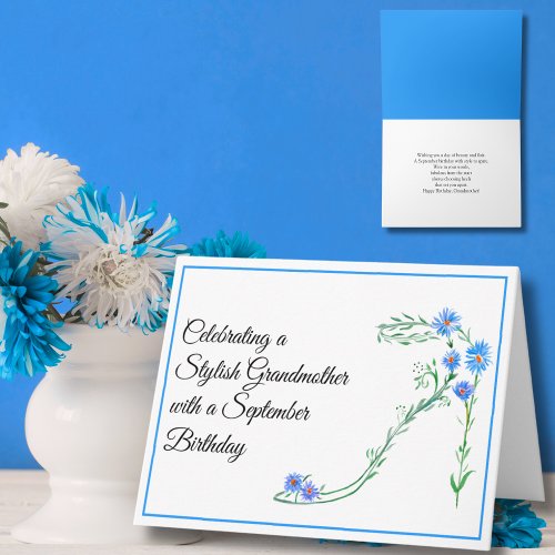 Happy September Birthday Grandmother Blue Asters 