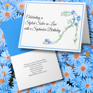 Happy September Birthday Sister in Law Blue Aster Card