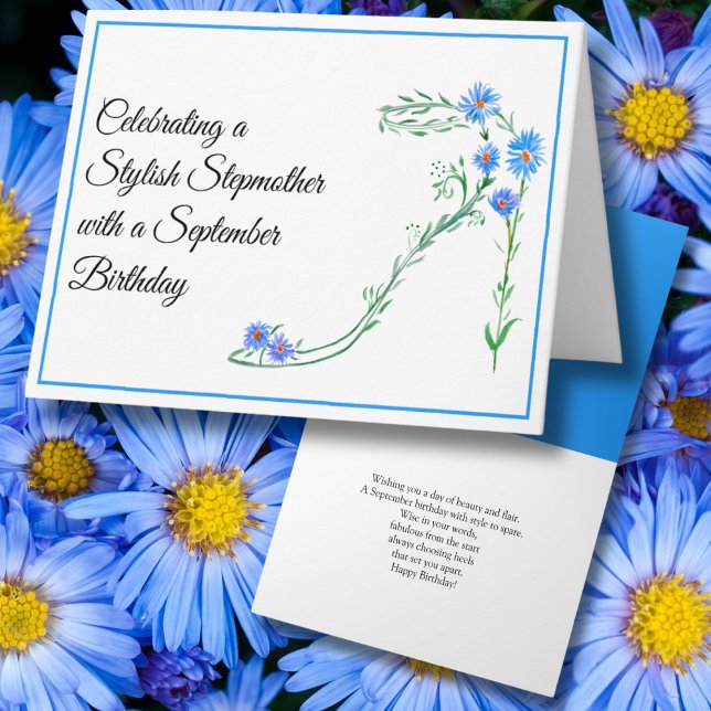 Happy September Birthday Stepmother  Blue Asters  Card (Creator Uploaded)