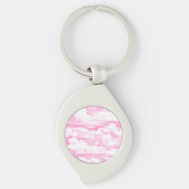 Happy Serene Pink Clouds decor Keychain (Front)