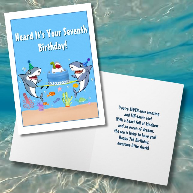 Happy Seventh Birthday Sharks with Cake card (Creator Uploaded)
