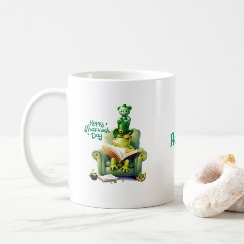 Happy Shamrock Day Green Teddy Bear and Frog Coffee Mug