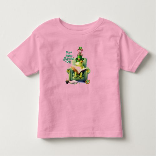 Happy Shamrock Day Pink Teddy Bear and Frog Toddler T_shirt