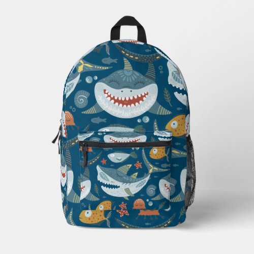 Happy Shark Blue Kids Printed Backpack