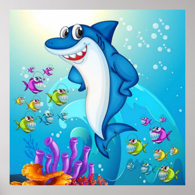 Happy Shark Cartoon-23685 Poster (Front)