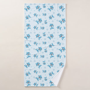 Happy Shark Family patterned Blue Bath Towel