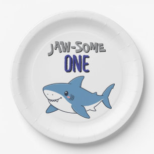 Happy Shark Jaw-some One 1st birthday Paper Plates